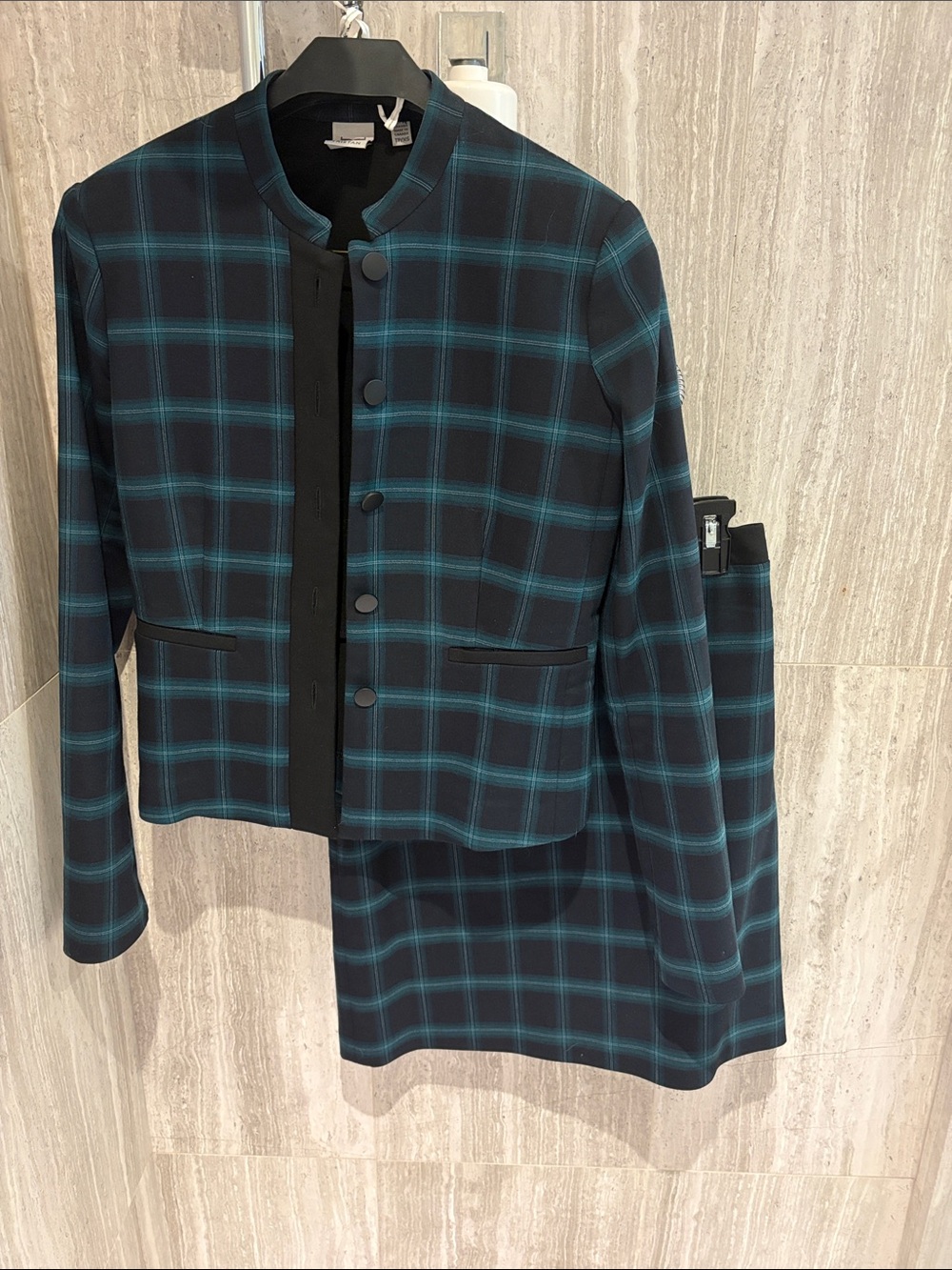 Tristan Black & Teal Plaid Blazer and Skirt Set